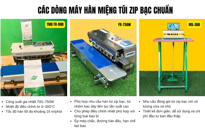 Các dòng máy hàn miệng túi zip bạc chuẩn 